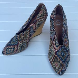 Lucky Penny Anthropologie Tapestry Wedges Wood Heel Aztec Woven Diana Fab Shoe